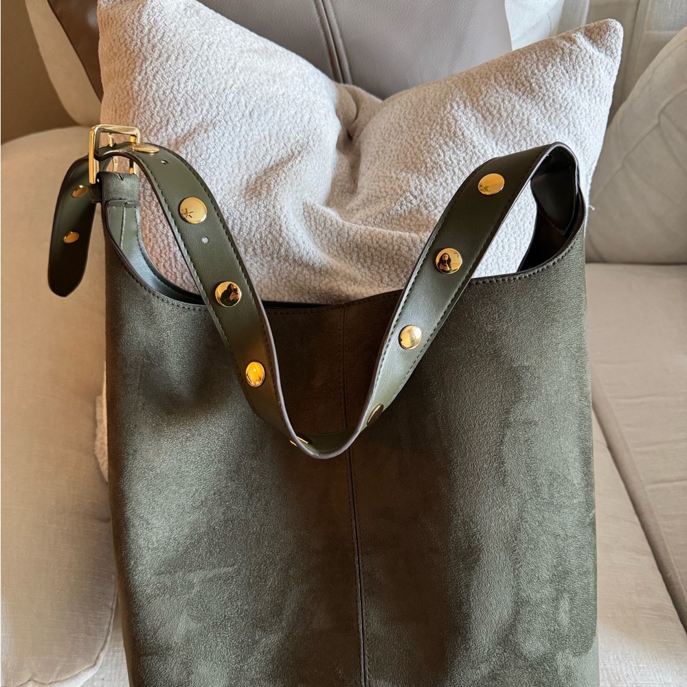 Olive Green Tote Bag with Gold Accents
